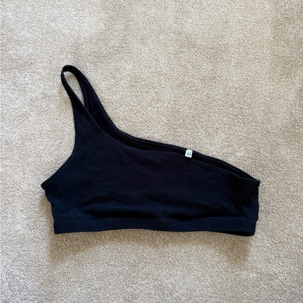 Baserange Asymmetrical Black One-Shoulder Crop Top Bra L